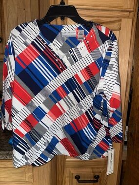 Alfred Dunner Cape Hatteras Red, Blue & White Geometric PL NWT